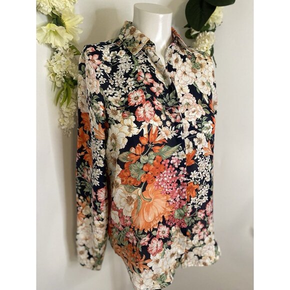 Zara Women's Long‎ Sleeve Multi Color Floral Shirt Blouse Size XS Made in Spain - Picture 2 of 16